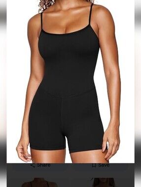 OQQ Black Onepiece Workout Short Jumpsuit Slim Fit Bodysuit Size M